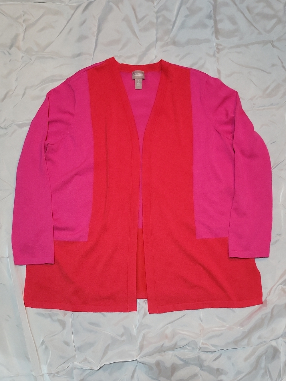 Chico's Women’s Colorblock Open-Front Cardigan Sweater - Pink & Red